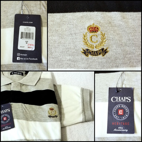 🆕️ Chaps Grey/Black Striped Polo Shirt Men Size M - Picture 4 of 6